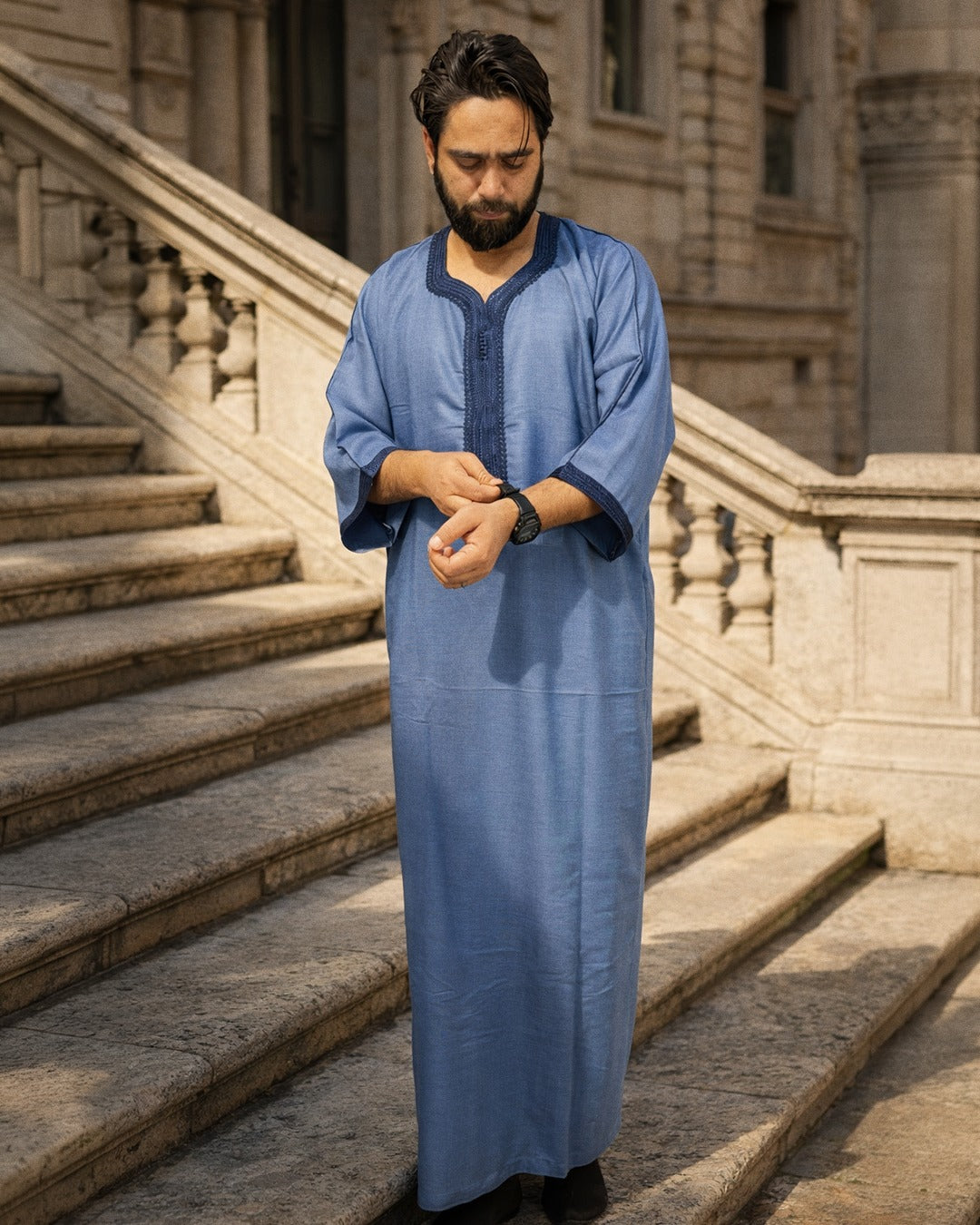 Moroccan Linen Gandoura – Blue