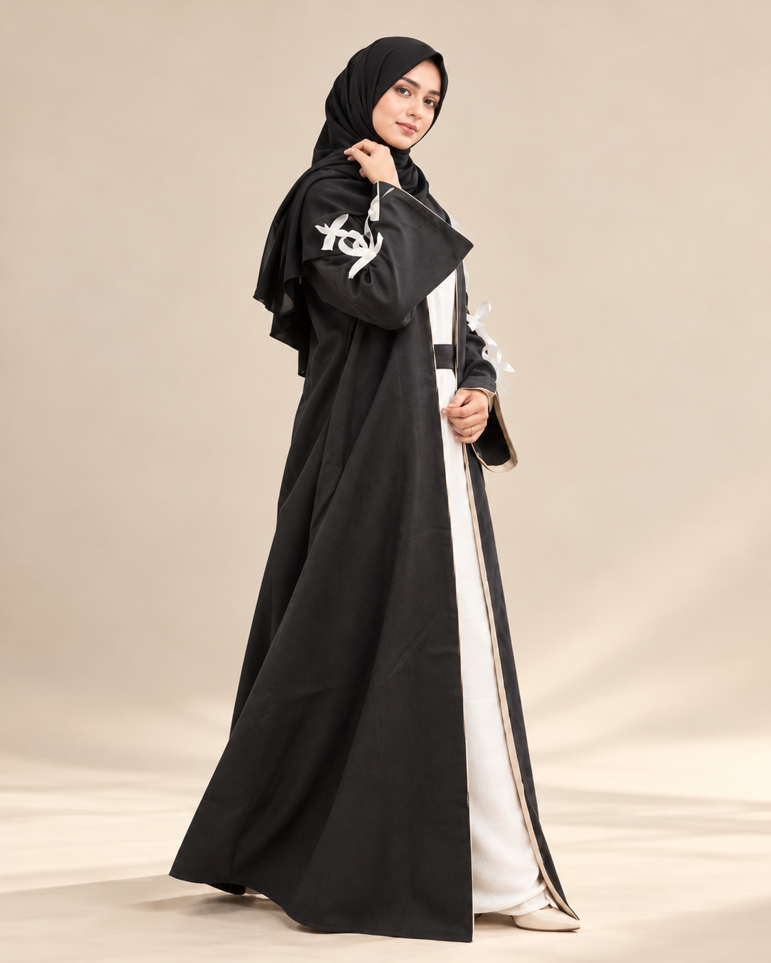 Elegant Black Linen Bow Abaya – Dubai Made