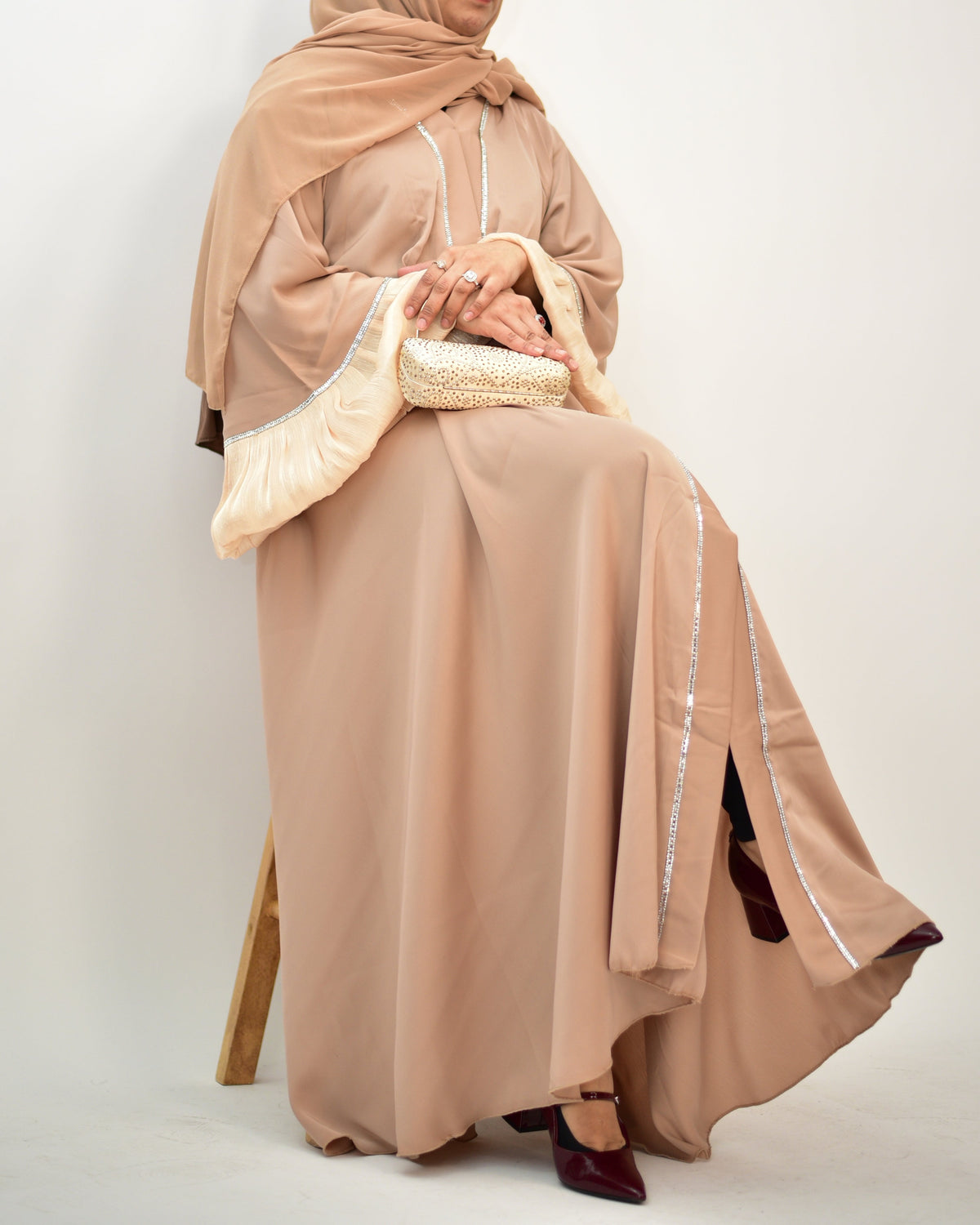 Beige Handwork Lace Abaya