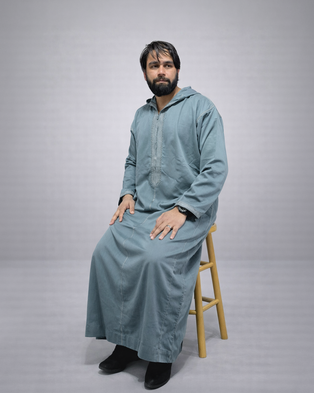 Men’s Moroccan dusty sage green Djellaba – Hooded Islamic Thobe for Eid & Ramadan (Copy)