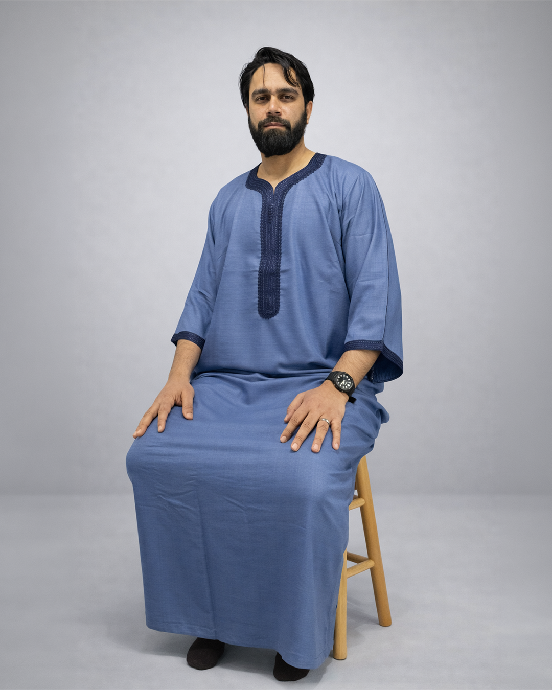 Moroccan Linen Gandoura – Blue