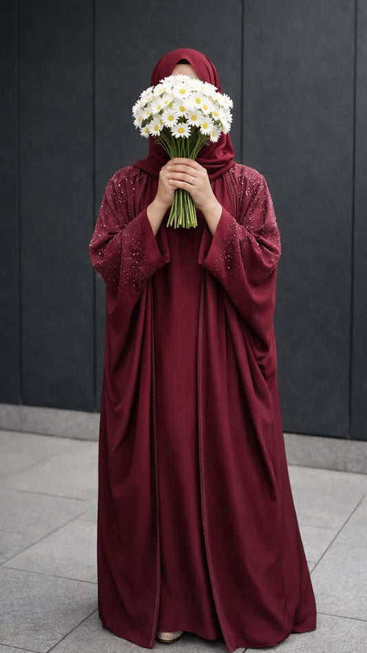 Burgundy Luxe Stone Abaya – Dubai Made