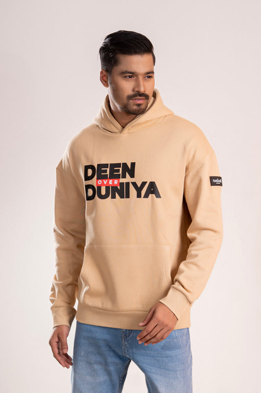 Beige “Deen Over Duniya” Islamic Hoodie – Unisex