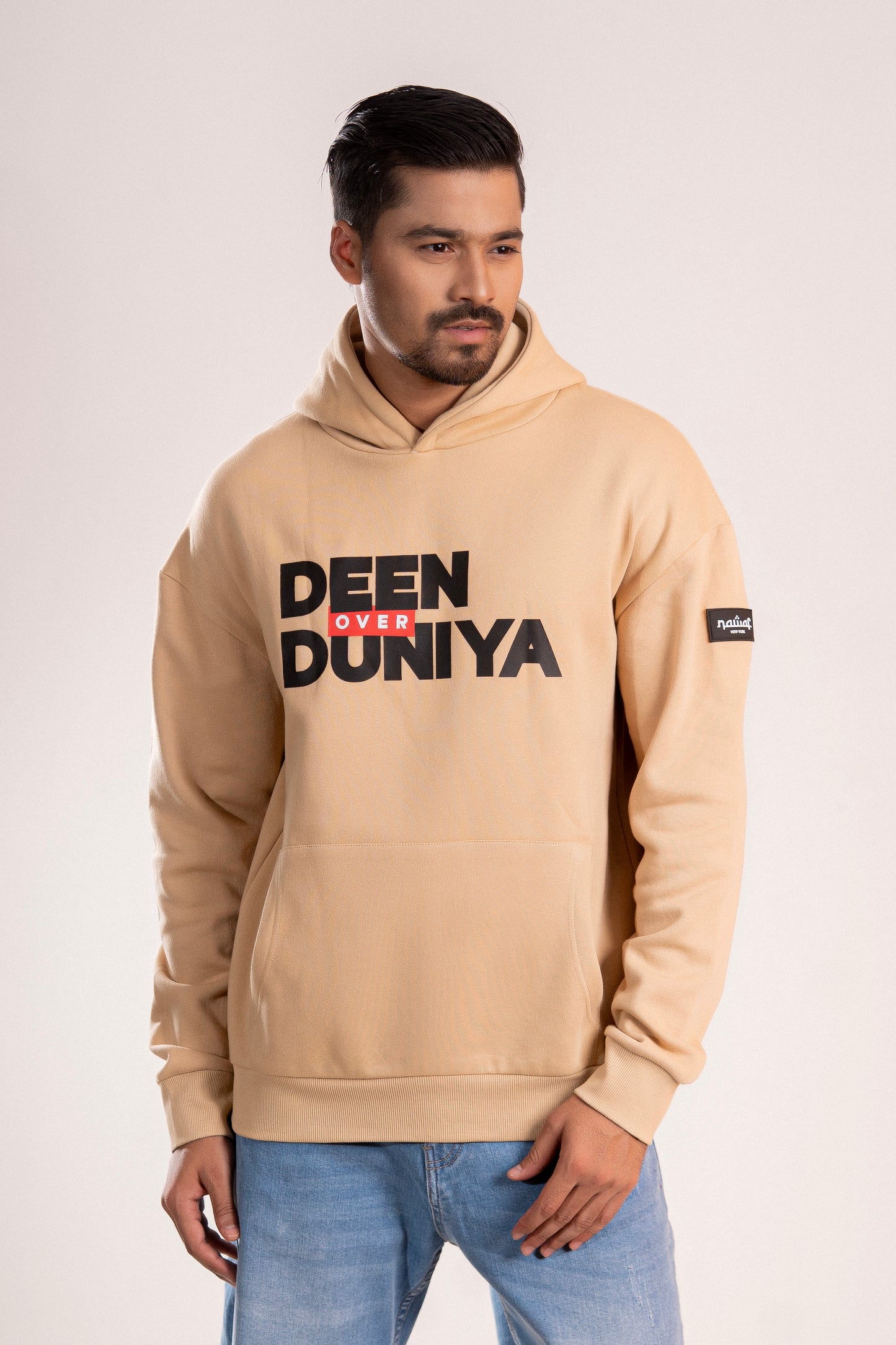 Beige “Deen Over Duniya” Islamic Hoodie – Unisex