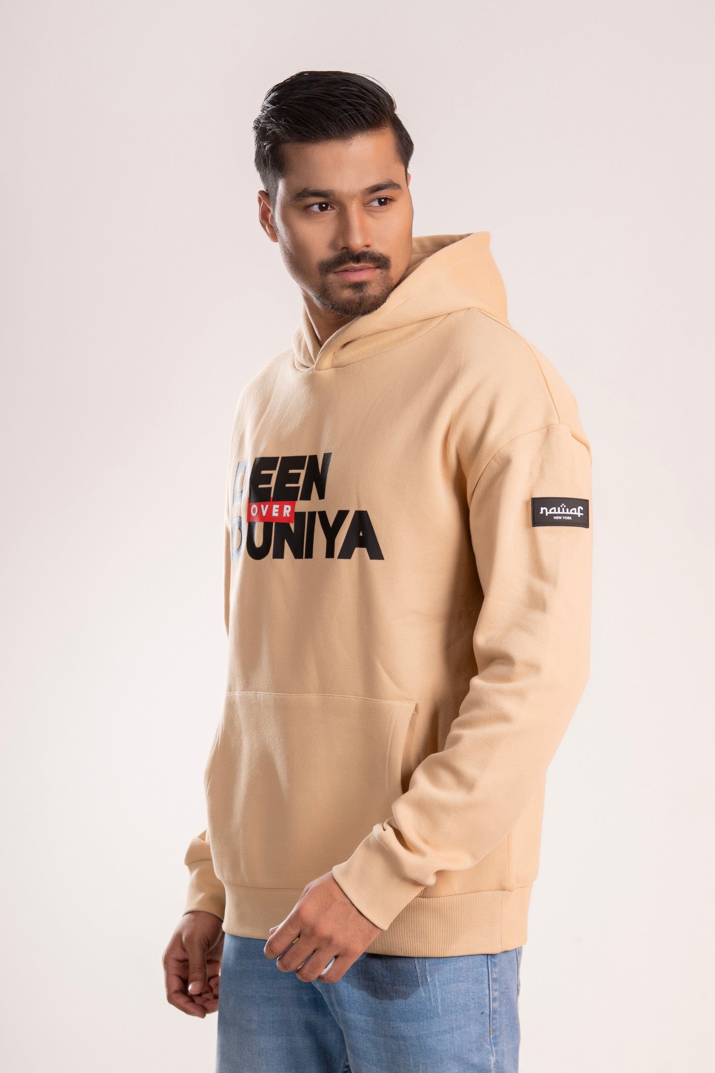 Beige “Deen Over Duniya” Islamic Hoodie – Unisex