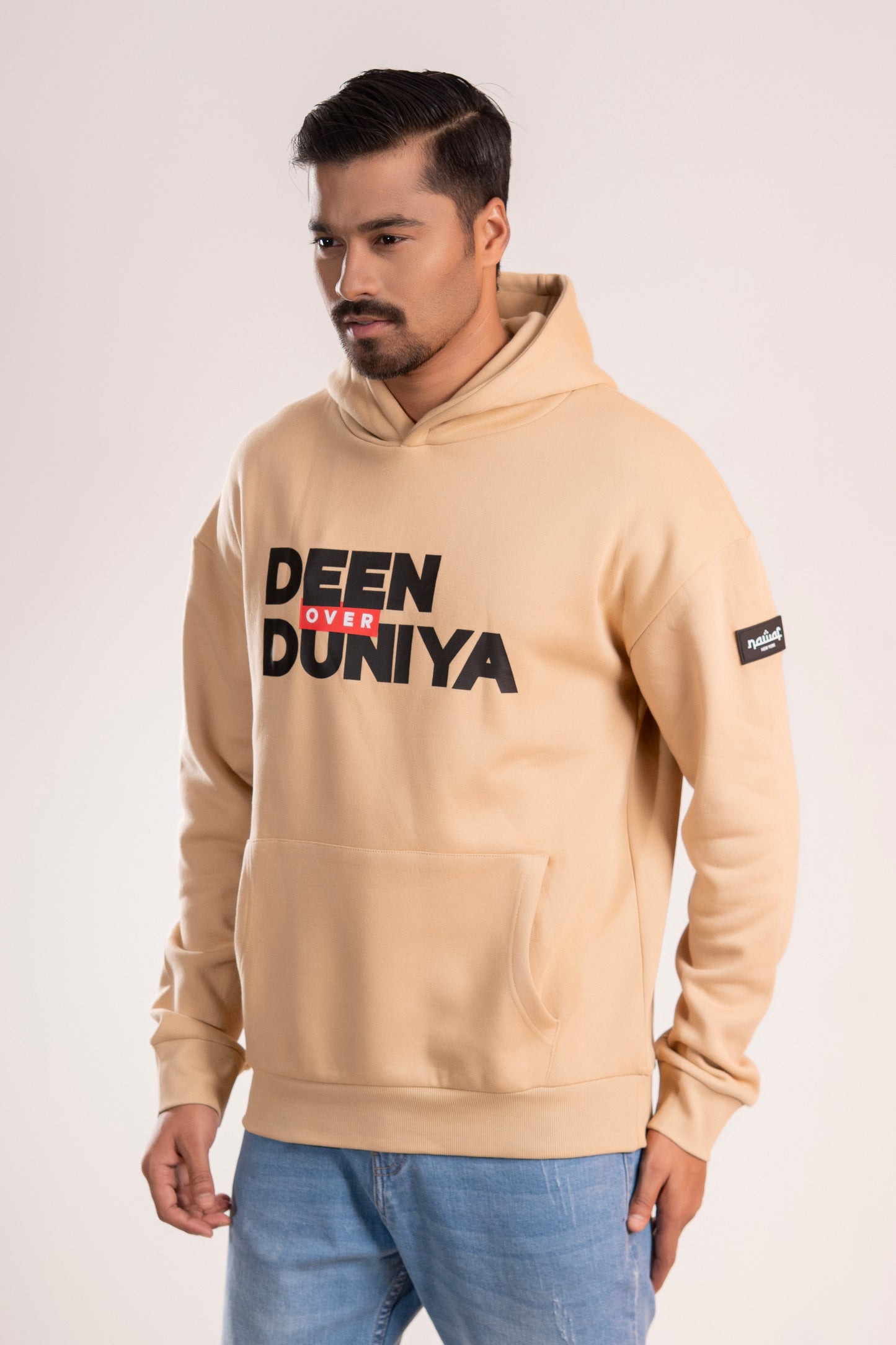 Beige “Deen Over Duniya” Islamic Hoodie – Unisex