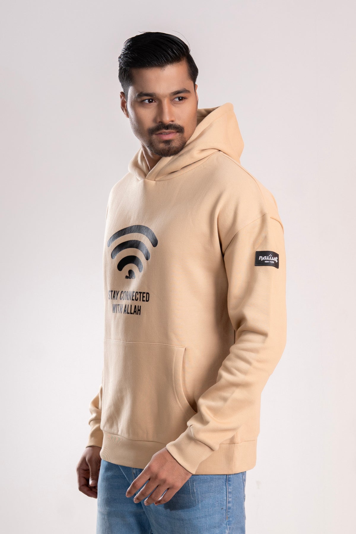 Beige “Stay Connected With Allah” Islamic Hoodie – Unisex