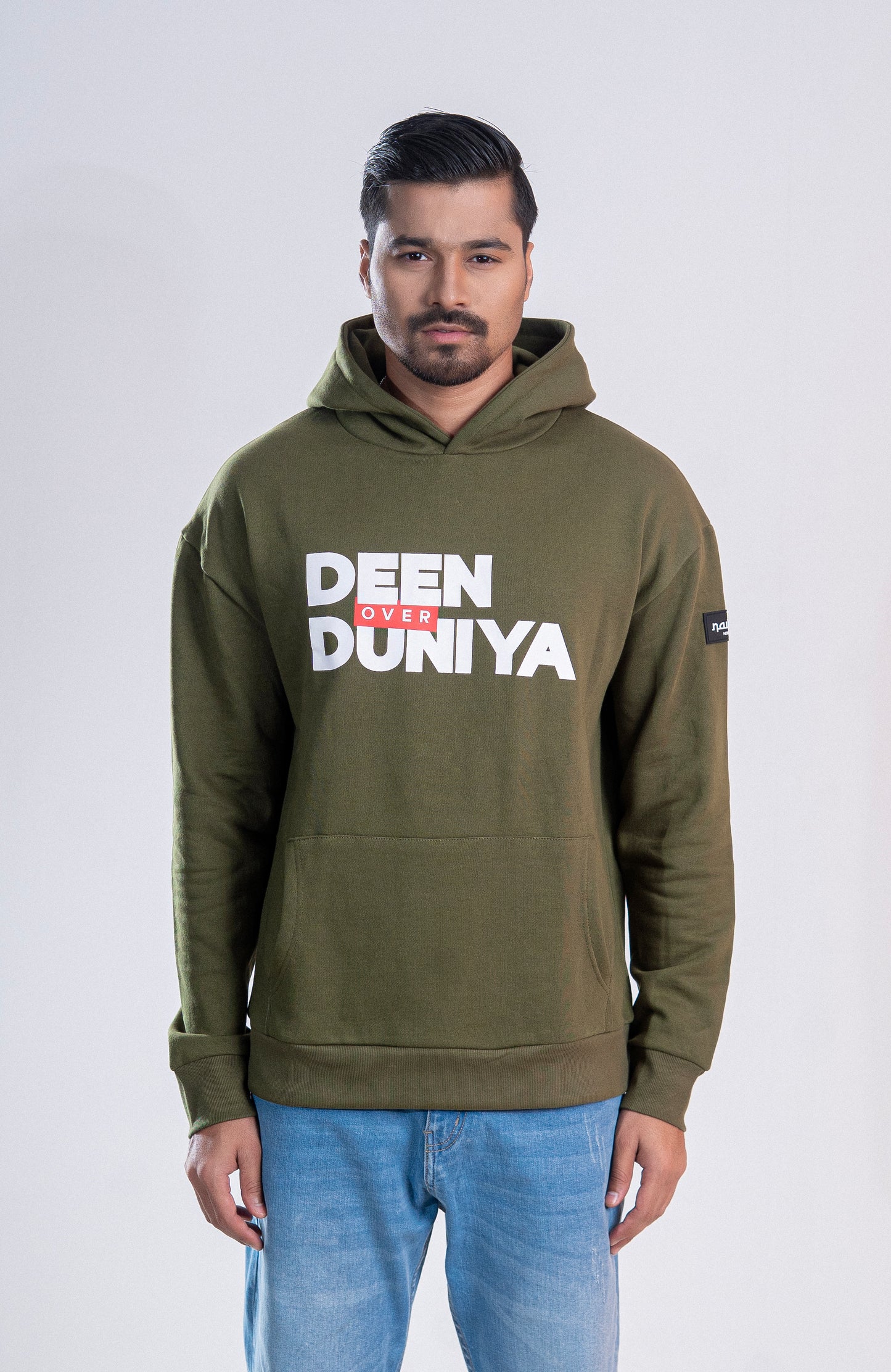 Olive “Deen Over Duniya” Islamic Hoodie – Unisex