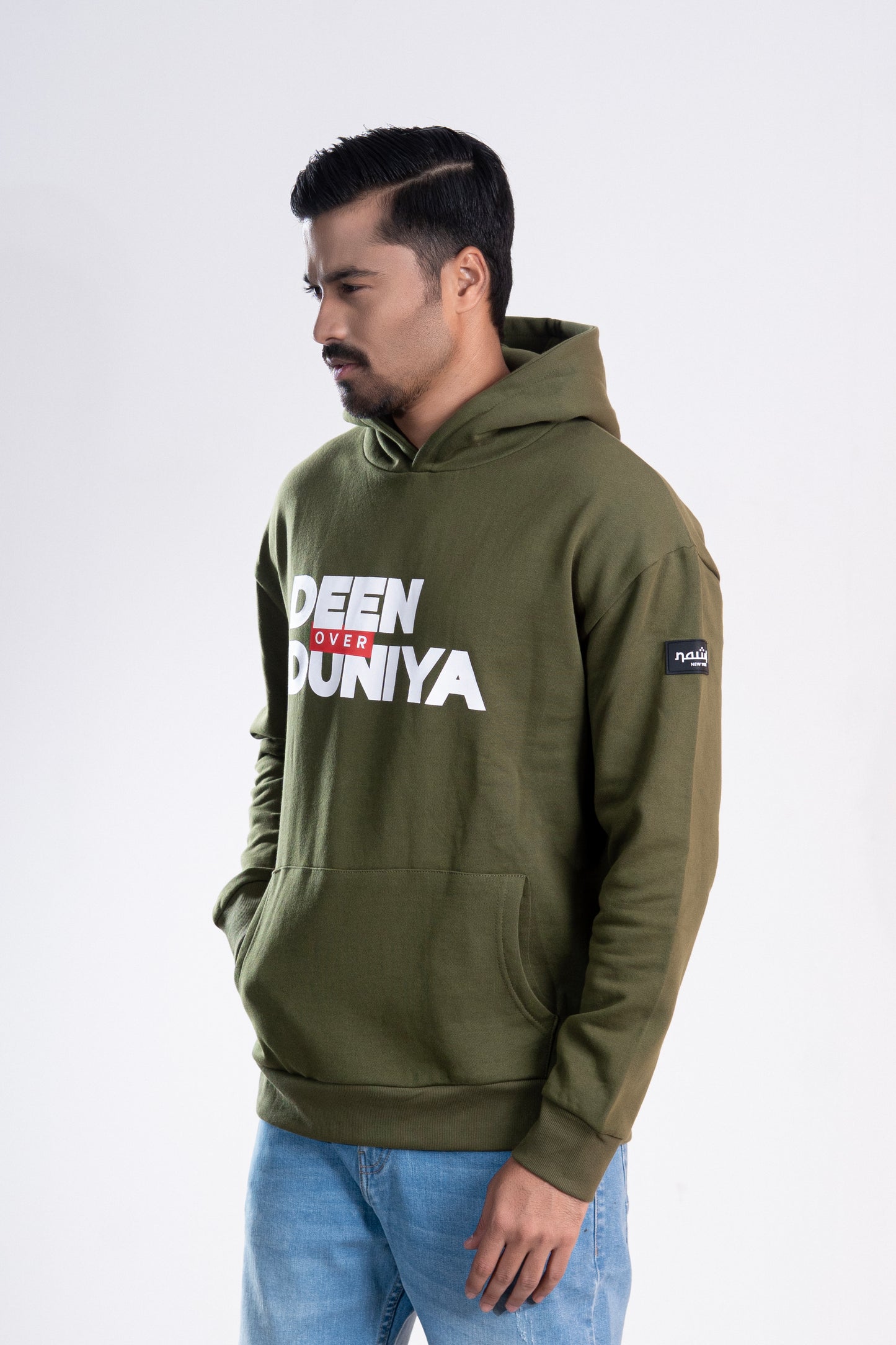 Olive “Deen Over Duniya” Islamic Hoodie – Unisex