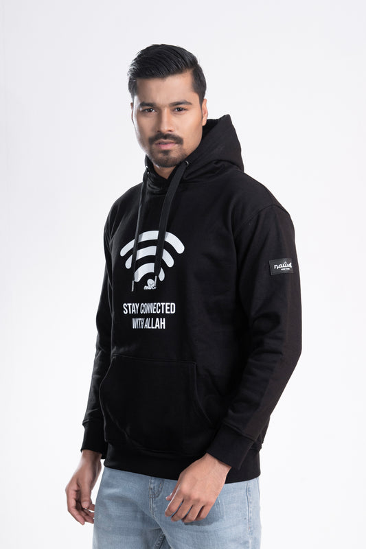 Black “Stay Connected With Allah” Islamic Hoodie – Unisex