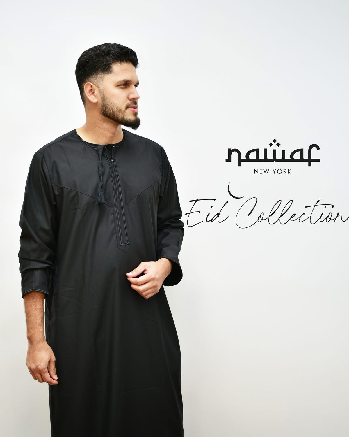 Classic Omani Style Thobe – Black with Black Tassel