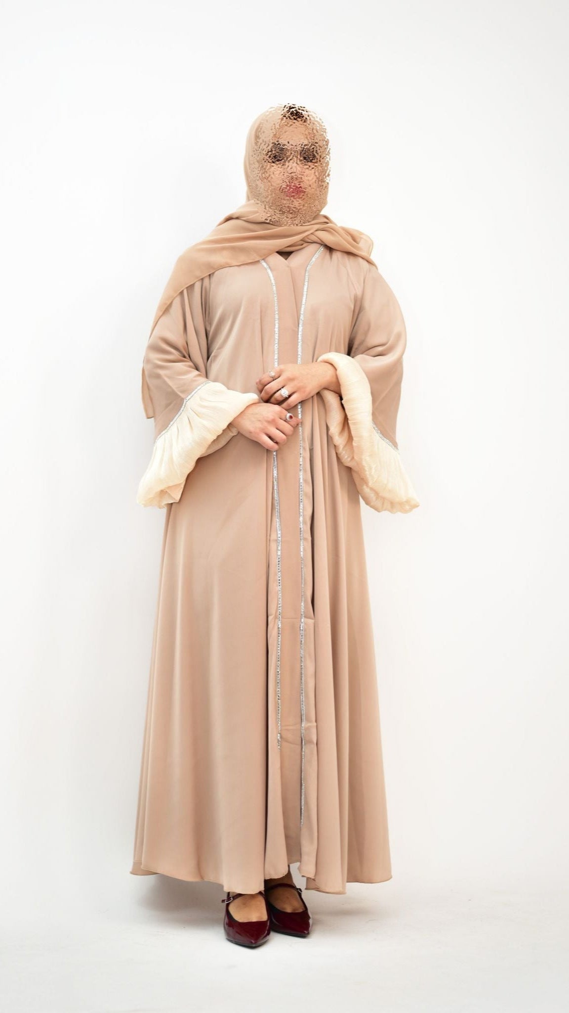 Beige Handwork Lace Abaya