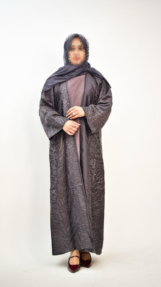 Light Purple Jacquard Abaya – 3-Piece Set