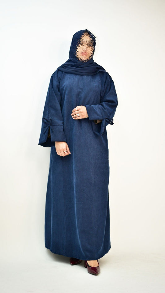 Navy Blue Winter Corduroy Abaya